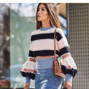 Self Portrait Puff Sleeve Cropped Sweater